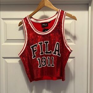 NWT Fila Red Sequin Crop Top